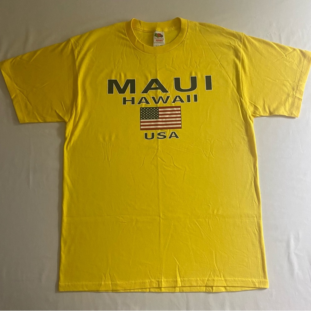Maui Hawaii USA T-Shirt Mens Large Yellow Fruit of the Loom Heavy Cotton